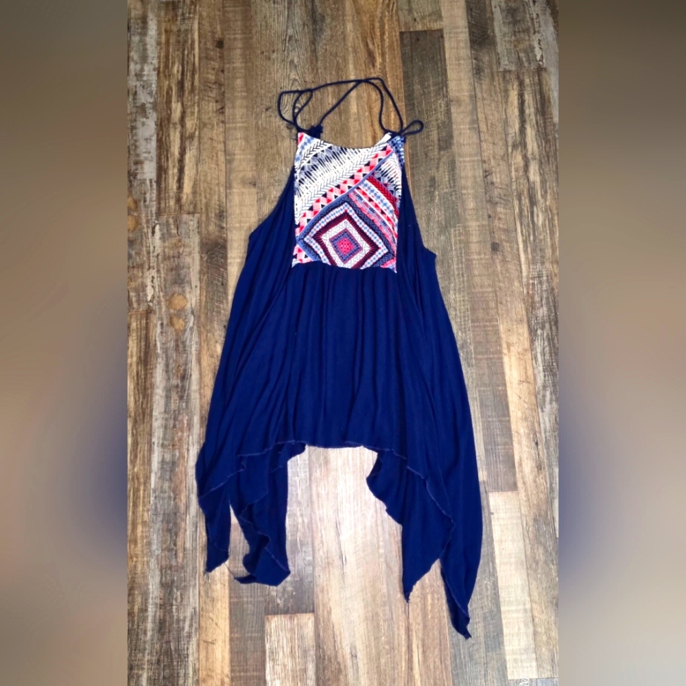 Mittoshop Navy Blue Halter Top with Geometric Pattern